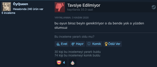Türk Kullanıcıların Steam Yorumları we